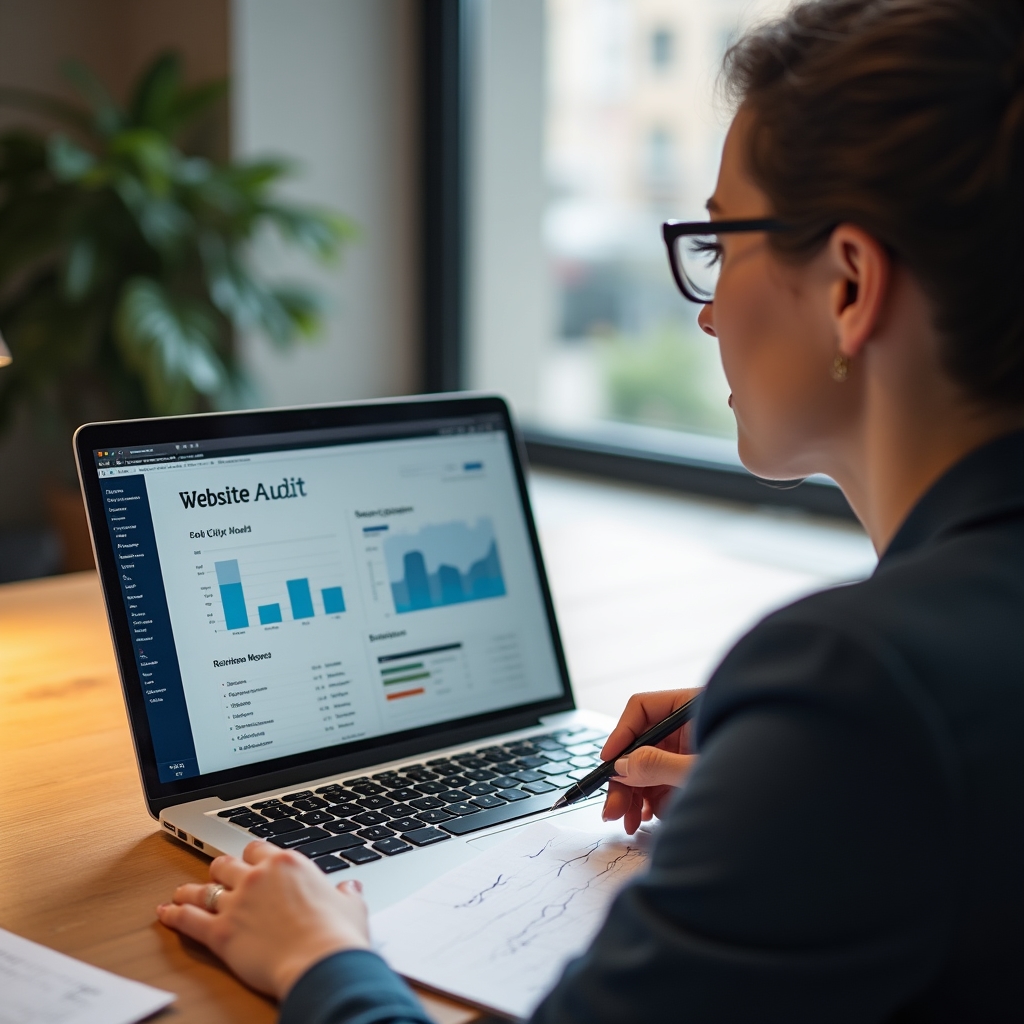 Audit lokálního SEO na obrazovce notebooku